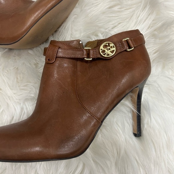 COACH LOGO BROWN SALENE LEATHER HIGH STILETTO ANKLE BOOT 8.5 MSRP $228 - Picture 3 of 6
